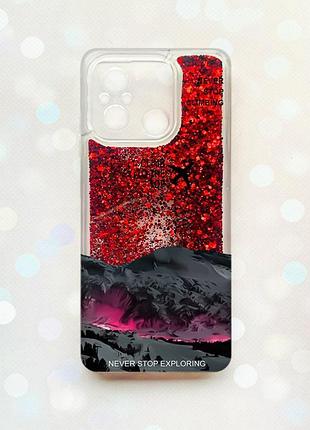 Чехол с плавающими красными блестками на xiaomi redmi 12c поднимись на вершину (принт 419)