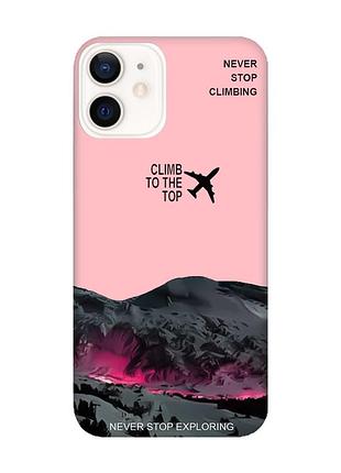 Матовый розовый чехол на apple iphone 12 / 12 pro (6.1) поднимись на вершину (принт 419)