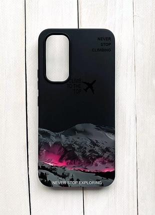 Матовый чехол на samsung galaxy a54 5g (a546) черный поднимись на вершину (принт 419)