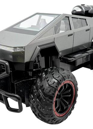 Автомобиль тесла tesla кибертрак холодный пар с трубы пульт д/у акум. 3.7 v spray car cyber ride серый 1:24, 2.4 ггц