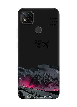 Матовый черный чехол на xiaomi redmi 9c/10a поднимись на вершину (принт 419)