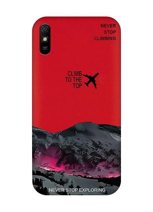 Матовый красный чехол на xiaomi redmi 9a поднимись на вершину (принт 419)