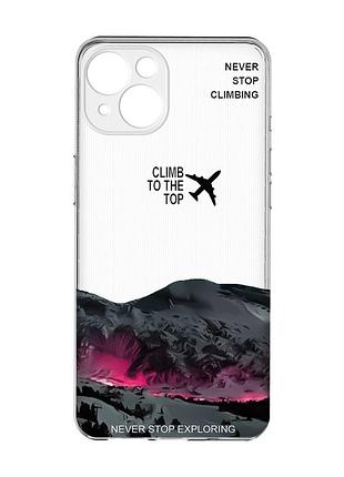 Прозрачный чехол с защитой камер на iphone 15 поднимись на вершину (принт 419)
