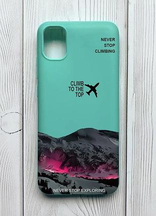 Матовый бирюзовый чехол на samsung galaxy a04e / a042 поднимись на вершину (принт 419)