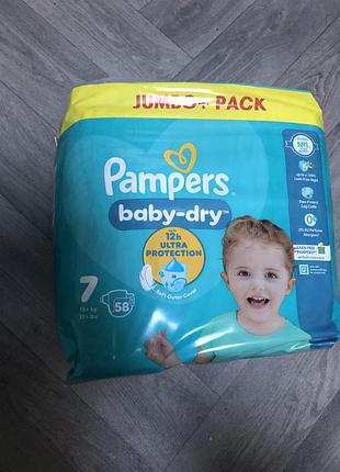 Велика упаковка памперсы pampers baby dry 7 розмір липучки застібки