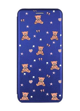 Чехол-книжка синий с рисунком на xiaomi redmi 13c/poco c65 медвежата (принт 418)