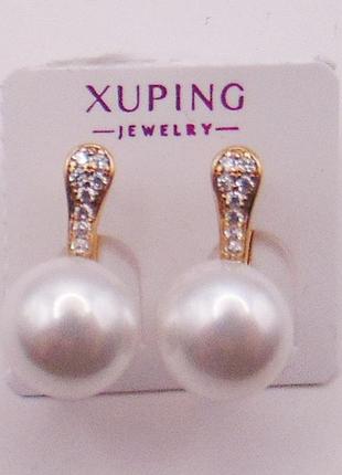 Серьги под жемчуг с фианитами медзолото xuping 17х9 xp49