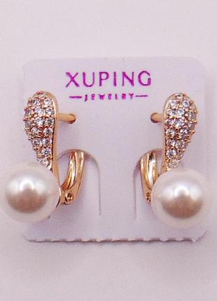 Серьги медзолото под жемчуг с фианитами xuping 16х6 xp30