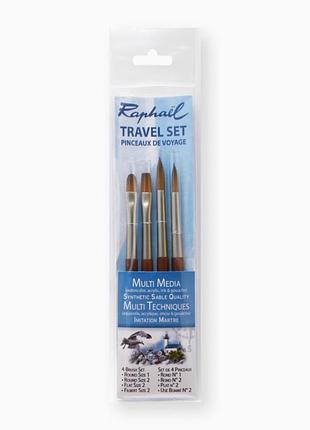 Набор мини-кистей raphaël travel precision, 4 кисти, круглые и плоские