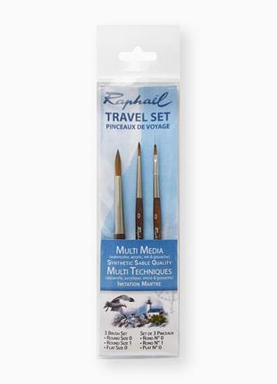 Набор мини-кистей raphael travel precision, 3 кисти, круглые и плоские
