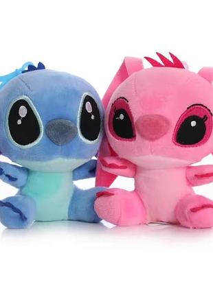Брелоки мягкие игрушки энджел и стич из мультфильма lilo&stitch 12 см набор из 2 шт.