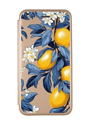 Чехол-книжка золотой с рисунком на samsung galaxy a04 лимонное дерево (принт 417)