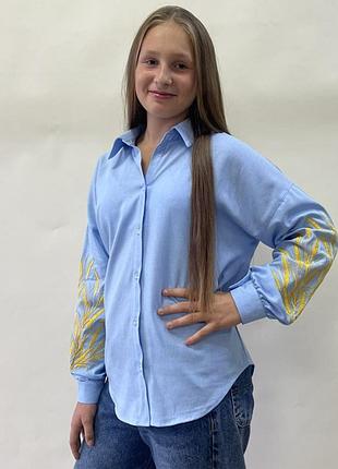 Сорочка для дівчиники підлітка з колосками блакитний, 158