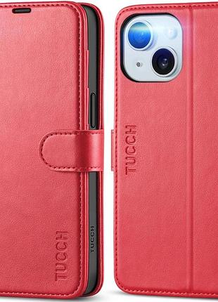Чехол книжка с магнитом tuchh на iphone 15 красный уценка