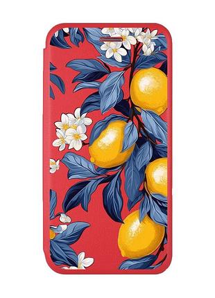 Чехол-книжка красный с рисунком на samsung galaxy a12 лимонное дерево (принт 417)