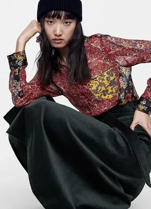 Крутая блузка рубашка блуза zara woman с цветочным принтом в стиле пэчворк s р-р бренд оригинал