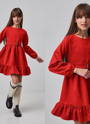 Нарядное платье на девочку 134-158 замш 002590 красное 146