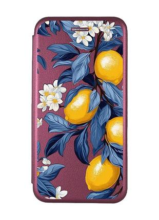 Чохол-книжка бордовий з малюнком на samsung galaxy a04e (a042) лимонне дерево (принт 417)