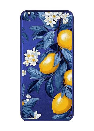 Чехол-книжка синий с рисунком на samsung galaxy a24 (a245) лимонное дерево (принт 417)