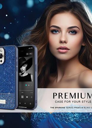 Панель для iphone 15 pro с камушками синий 4