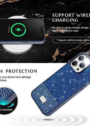 Панель для iphone 15 pro с камушками синий 5