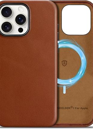 Чехол shieldon из натуральной кожи для iphone 16 pro max ретро коричневый уценка