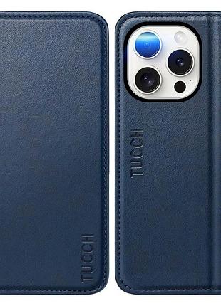 Чехол книжка с магнитом tuchh на iphone 15 pro коричнево-синий уценка
