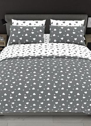 Комплект постільної білизни king size сердечка сірі