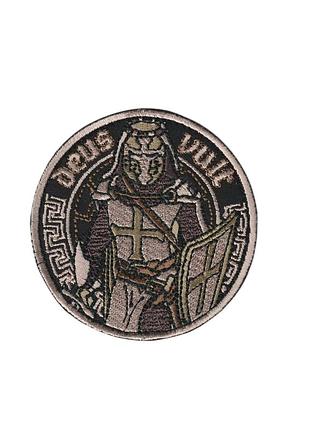 Шеврон военный / армейский, deus vult, на липучке, на оливке, всу диаметр 8 см