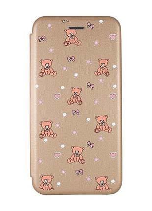 Чехол-книжка золотой с рисунком на xiaomi redmi 9 медвежата (принт 418)