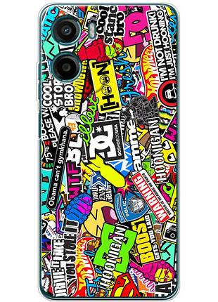 Чехол силиконовый с картинкой на motorola g06 (цветные наклейки)