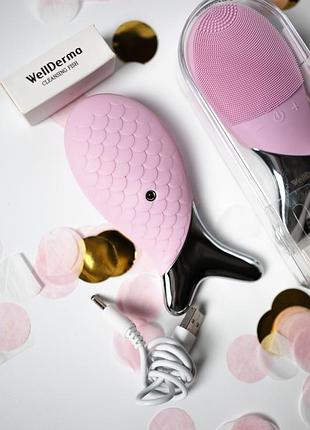 Очищающая щетка-массажер для лица wellderma cleansing fish, pink
