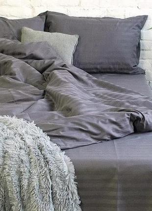 Комплект постельного белья из люкс сатина двуспальный dark grey stripe