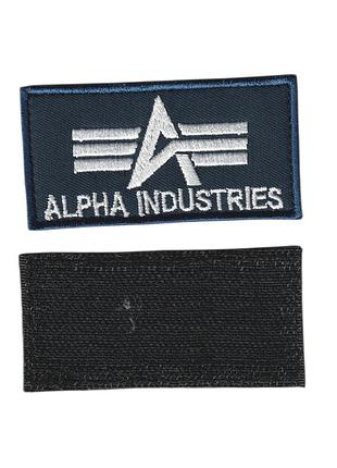 Шеврон військовий / армійський, alpha industries на темно синьому, зсу, 4 см * 8 см