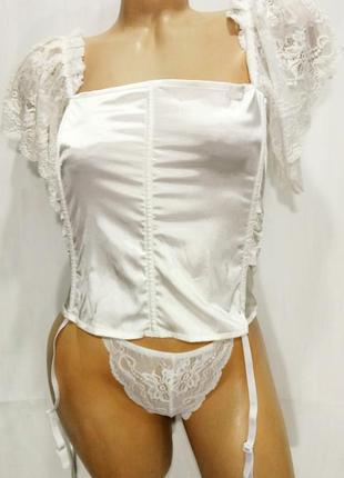 Livia corsetti giovanna корсет со стрингами женский белый атласный с кружевом р m2 фото