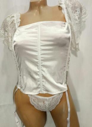 Livia corsetti giovanna корсет со стрингами женский белый атласный с кружевом р m5 фото