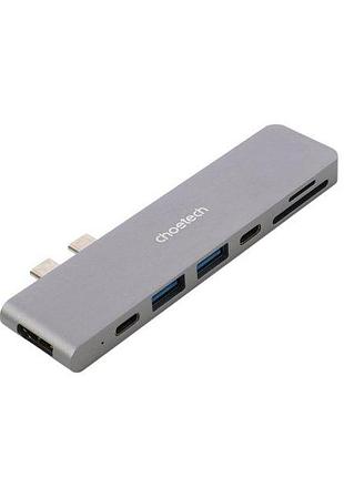 Адаптер choetech hub-m14-gy-v2, usb type-c 6-в-1