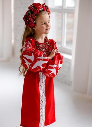 Сукня з ластівками для дівчинки жовта червоний, 146