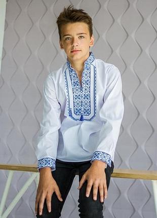 Вышиванка хлопковая желто-голубая по белому 152