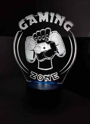 3d-светильник геймеру gaming zone 2, 3д-ночник, несколько подсветок (на батарейке), подарок геймеру