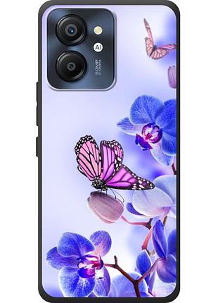Чехол силиконовый с картинкой на blackview color 8 (цветок, бабочка на орхидее)