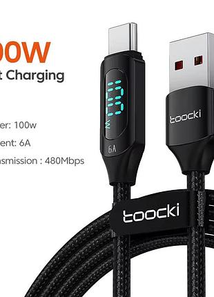 Кабель с дисплеем toocki pd 100w usb для type c 1m black