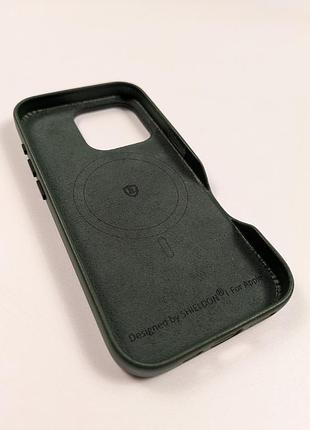 Чохол shieldon для iphone 16 pro з натуральної шкіри зелений уцінка