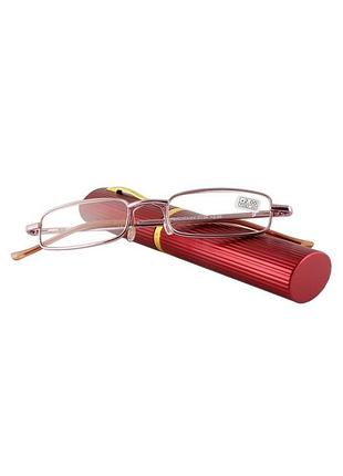 Чоловічі жіночі окуляри ручка у футлярі для корекції зору читання біла лінза металева оправа червоні панорама panorama 2134 +3.75