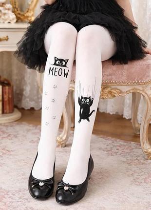 Капроновые колготы с котом для девочки 50 den day mod арт 2125173 белый 9-10 лет 132-144 см