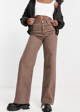 Коричневі мокко джинси pull&bear з високою талією та широкими штанинами wide leg прямі какао