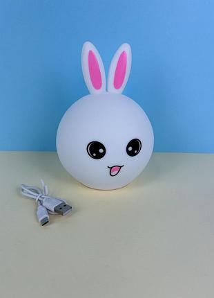 Силиконовый ночник 3dtoyslamp зайчик с розовыми ушками, белый