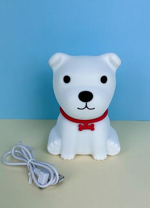Детский силиконовый ночник светильник в виде собачки щенок puppy, белый