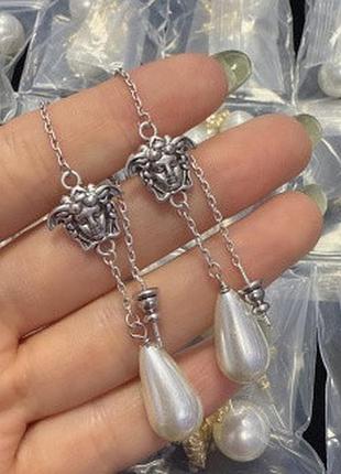 Серьги версаче medusa drop chain lux quality люкс качество