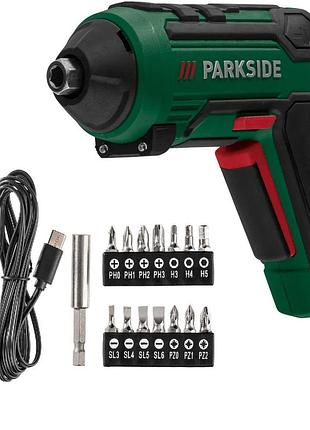 Акумуляторна викрутка parkside pas 4 d7 шурупокрут із насадками 4 v, 1500 mah, 10 nm, німеччина